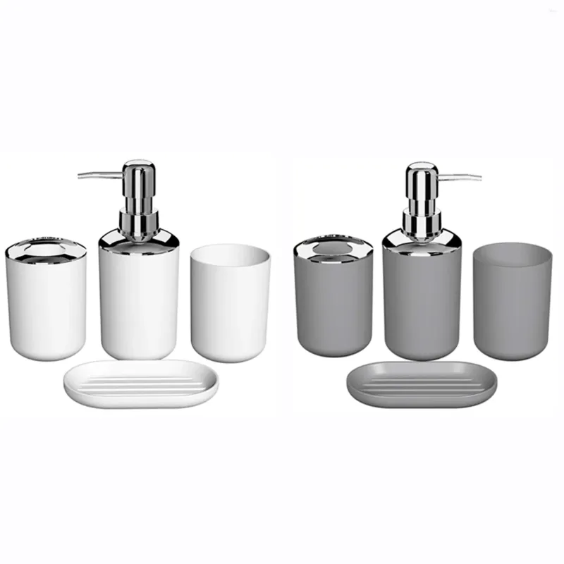 Dispensador de sabão líquido 8 PCs Acessórios de banheiro de plástico Conjunto de banho Banho de escova de vaso sanitário Acessórios com copo de escova de dentes (Greywhite)