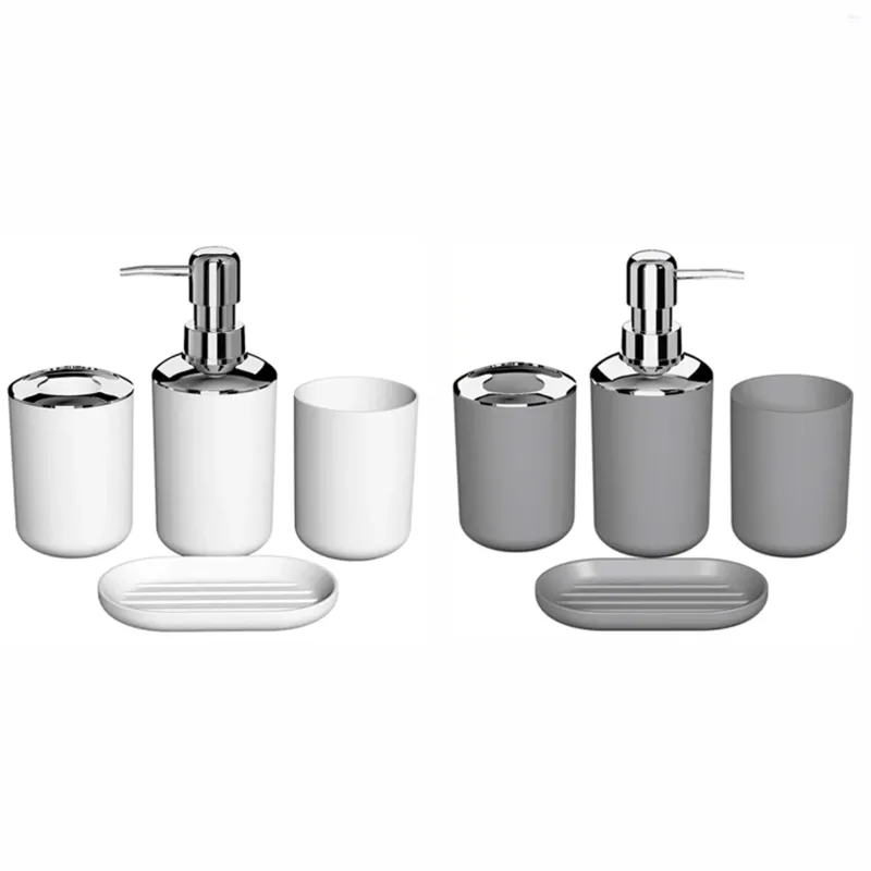 Dispensateur de savon liquide 8 PCS ACCESSOIRES DE SALLE DE SALLE PLASTIQUE ACCESSOIRES DE BAILLES DE BAINE DE BAINE AVEC LA COUPE DE BRUSSE DE DETERS (GRYWHITE)