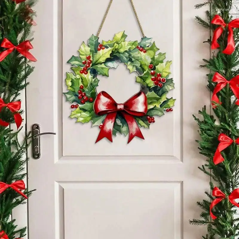 Dekorativa blommor jul främre dörr skylt krans glad dekoration girlands prydnad flatat bowtie välkommen