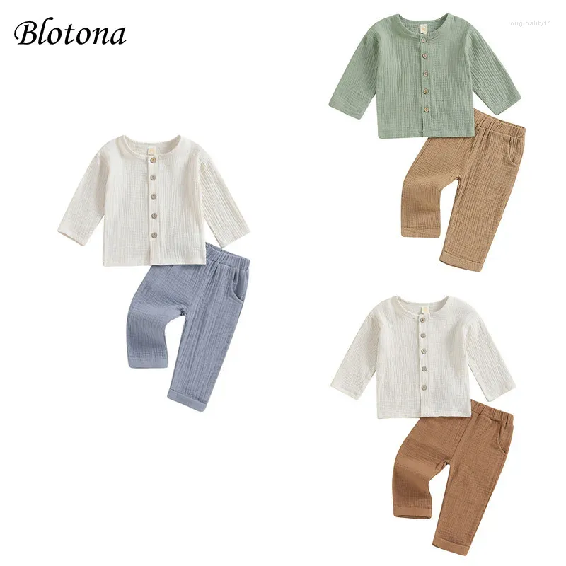 Clothing Sets Blotona Baby Kids Boys 2-piece Outfit Button Down Long Sleeve T-shirt With Pants Spring Fall 6Months-4Years