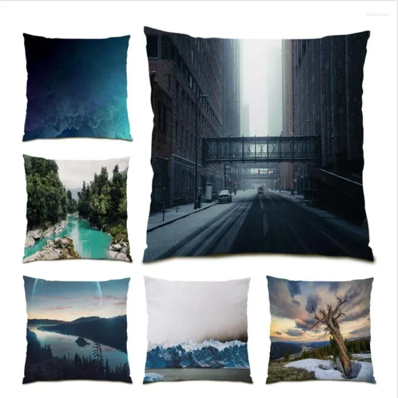 Pillow Gift Living Room Decoration Cover Square 45x45 Couvertures de jet de canapé coloré Mountains d'art moderne E1049