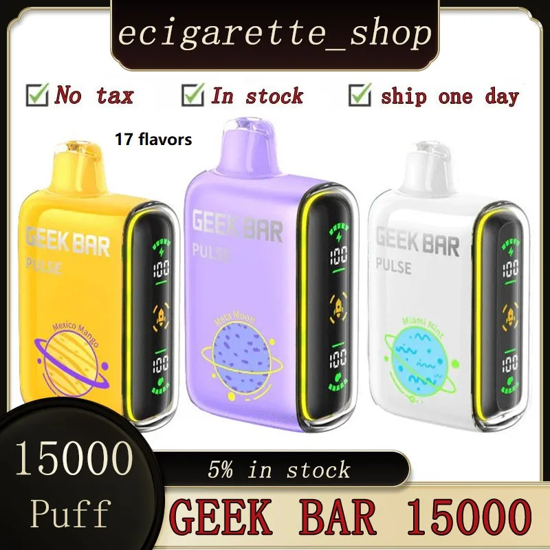 Original Geek Bar 15000 Puffs Disposable Vape Pen 5% Level 16ml Prefilled 650mAh Rechargeable Battery 17 Flavors 100% Original 15k Puffs Vapes Kit