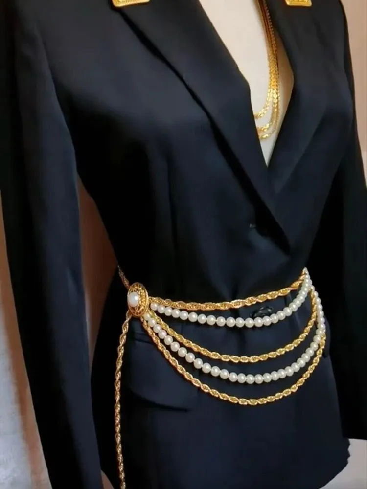 الموضة خمر باروك بيرل متعددة الطبقات سلسلة أحزمة سلسلة للنساء