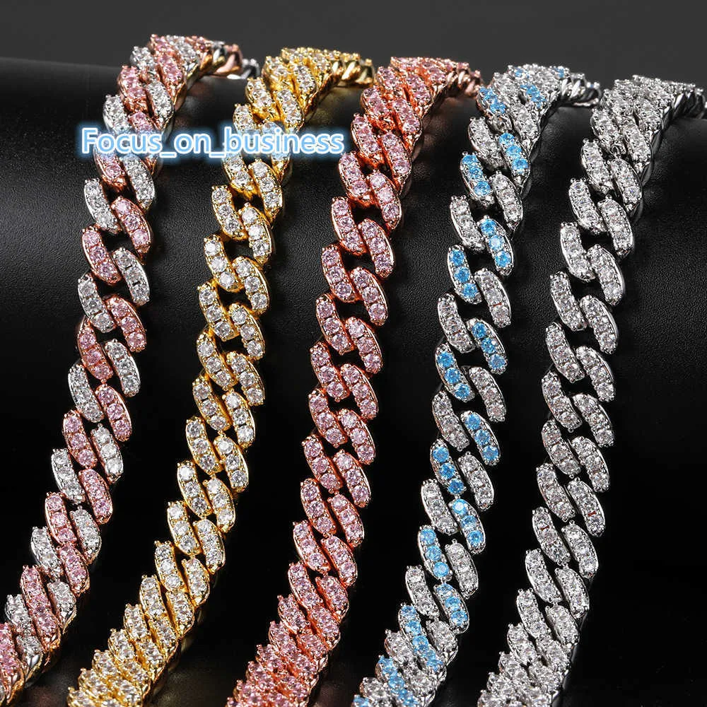 Bijoux MJ Hip Hop 9 mm Largeur Couleur arc-en-ciel simple Collier de chaîne cubaine de diamant coloré CZ