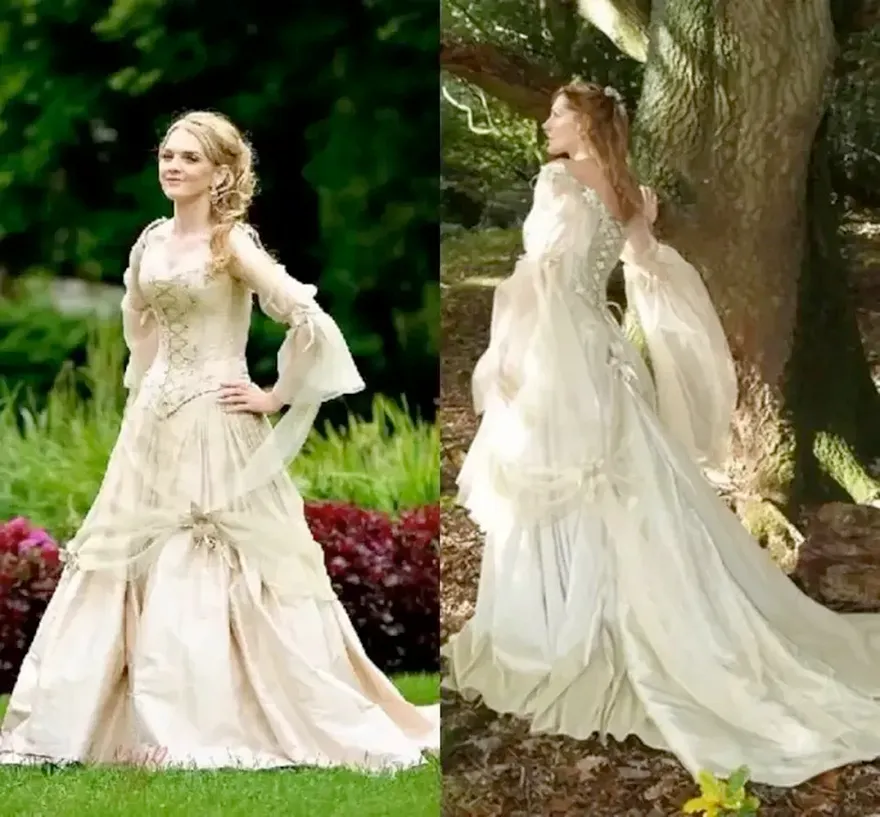 Vintage Gothic Dresses Princess Corset Back Long Sleeve Country Garden ...