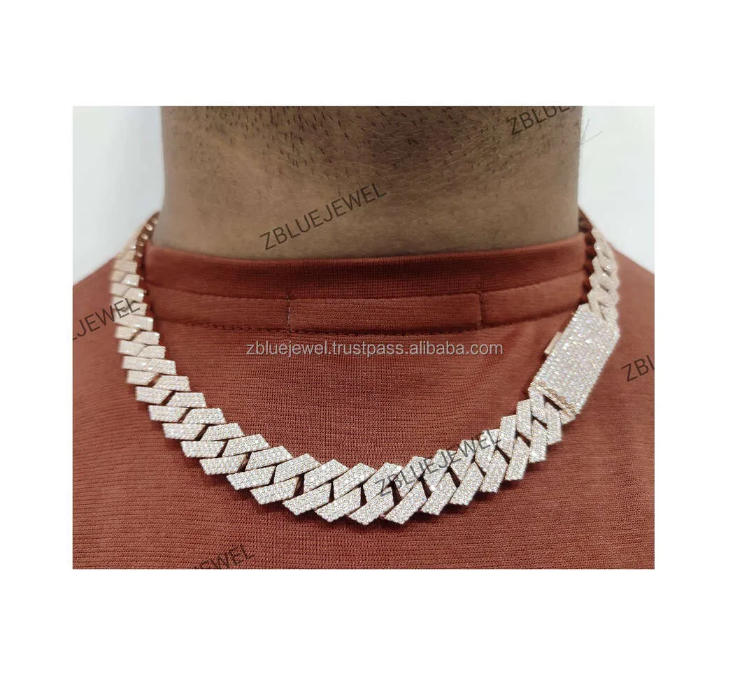 13 mm VVS Impostazione a mano Micro Impostazione Moissanite Diamond Stemped Hiphop Iested Sterling Sier Cuban Link Chain per regalo di compleanno