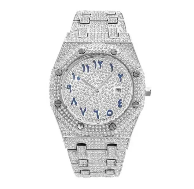 ICED Out Bling Diamond Watch mit Zirkon Custom Gold Sier Luxusschmuck für Männer Frauen wasserdichte Quarz Uhr 33353372