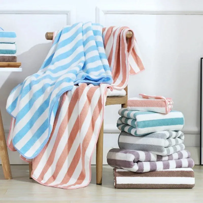 DHgate Coral Fleece Microfiber Bath Towel 35x75cm Striped Soft Absorbent Bathroom Sauna Spa Towel for Adults Home Garden
