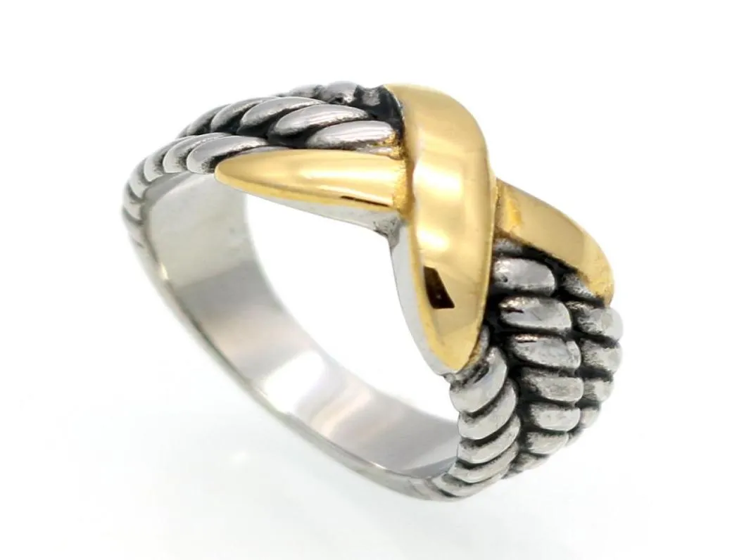 Kvinnor Simple Design Antique Silver Color Ring Featured Artikel X Form Rostfritt stål Söta ringar8170838