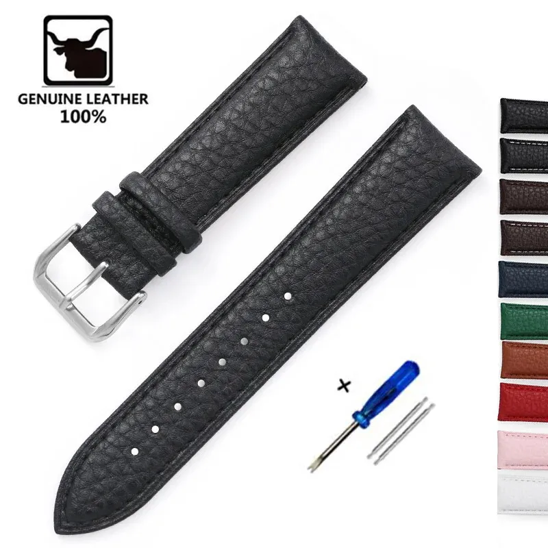 Litchi Pattern Genuine Leather Watch Band Bracelet 12mm 14mm 16mm 18mm 20mm 22mm Replacement Wrist Straps Calfskin Watchbands 240415