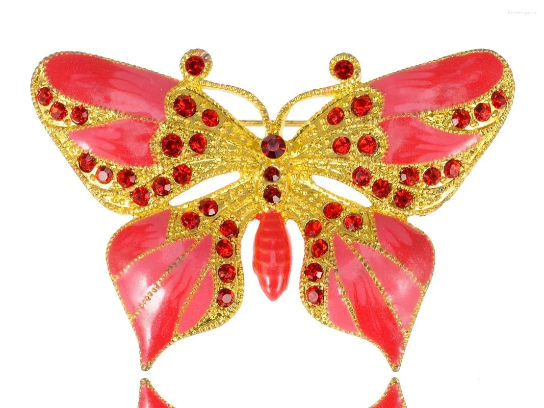 Brooches Enchanting Hyacinth Pink Cute Golden Tone Crystal Rhinestone Butterfly Brooch Pin