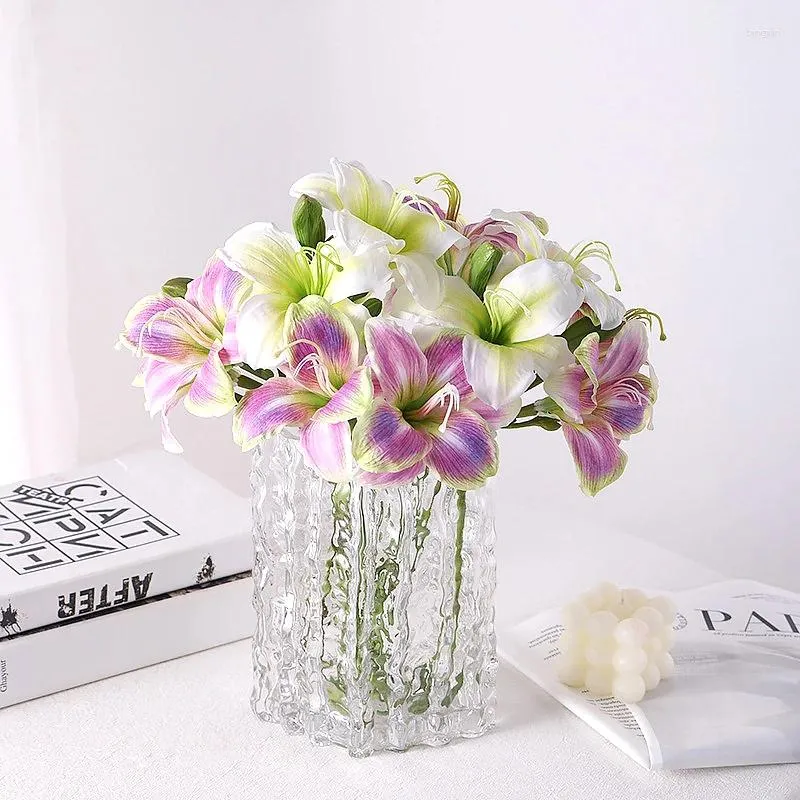 Decorative Flowers Garden Crafts Wedding Home Artificial Flower Decoration Colorful Simulation Lily Bouquet Living Room Tabletop Ornaments