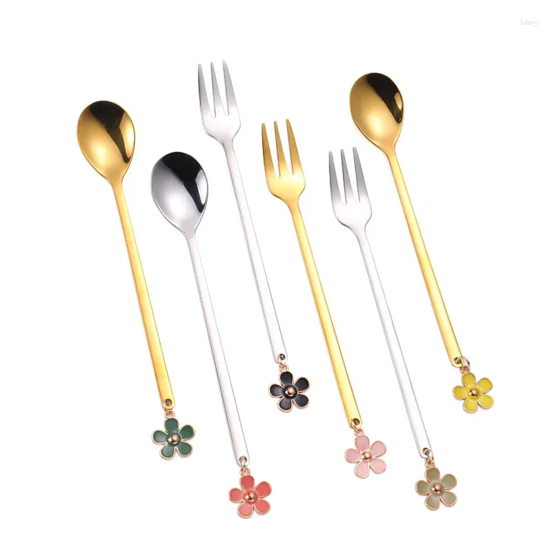 Coffee Scoops Accessori per cucchiai di fiori Spoons Cafe Cucharas Drinkware Small Scoop Mini Tea Gold Tiny Forks