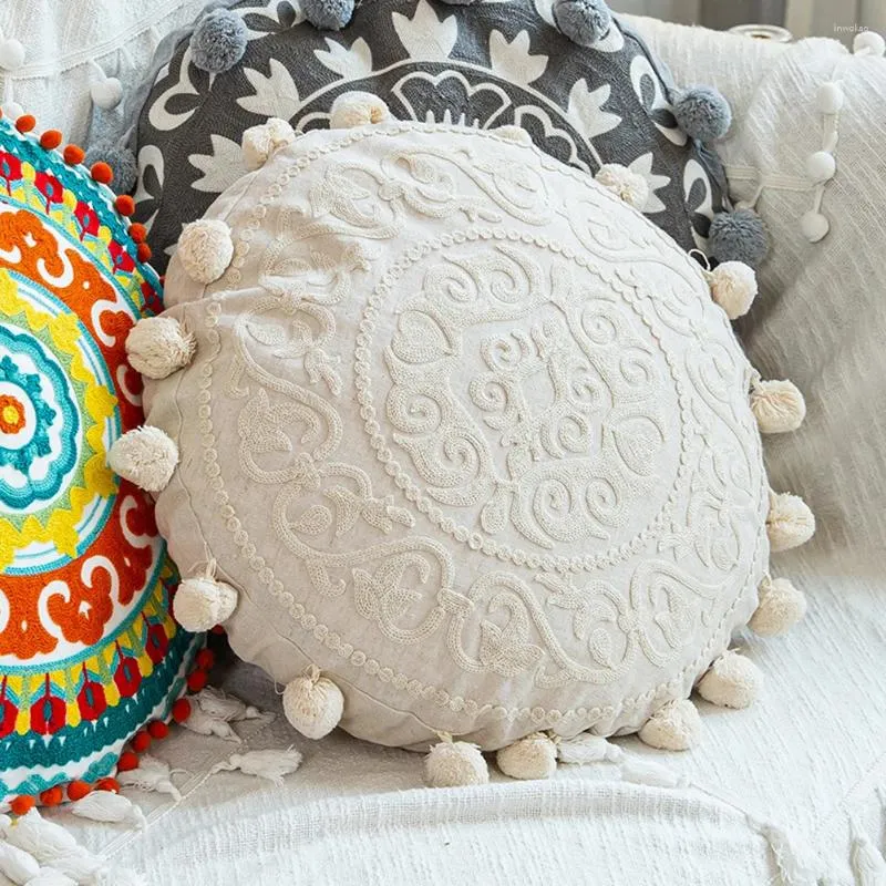 Kussen 1 pc kast Marokko etnische stijl hand-ebroidery round woonkamer bank decoreren thuis textielaccessoires