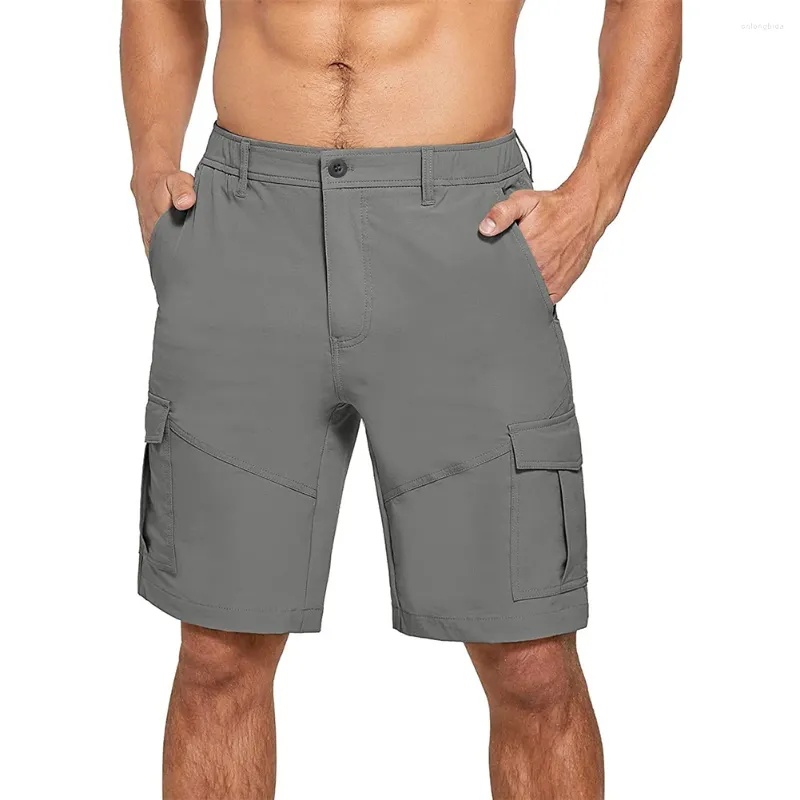 Heren shorts lading halve broek chino short dagelijkse platte voorheren multi -zakken gewone vaste kleur casual casual