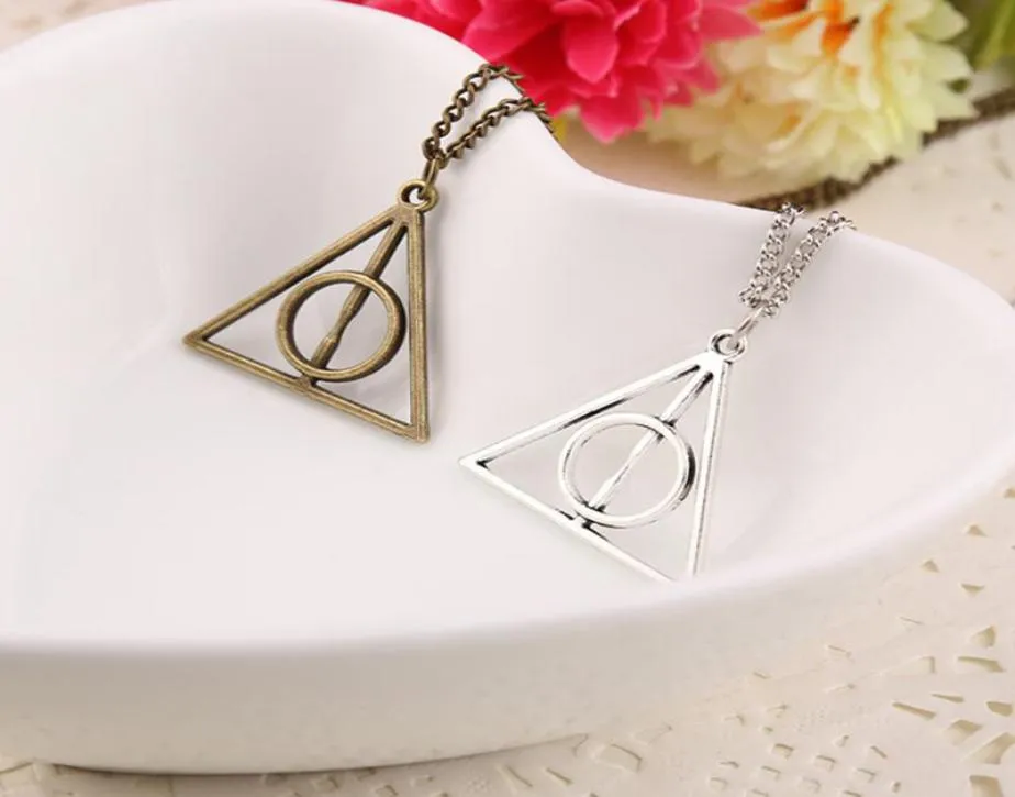 100pcs Book The Deathly Hallows Necklace Antique Silver Bronze Gold Deathly Hallows Pendants Fashion Jewelry Best Selling7017398