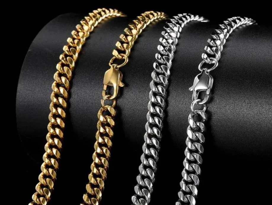 Hiphop kubansk länkkedja halsband 18k real guld pläterad rostfritt stål metallhalsband för män 4mm 6mm 8mm6341085