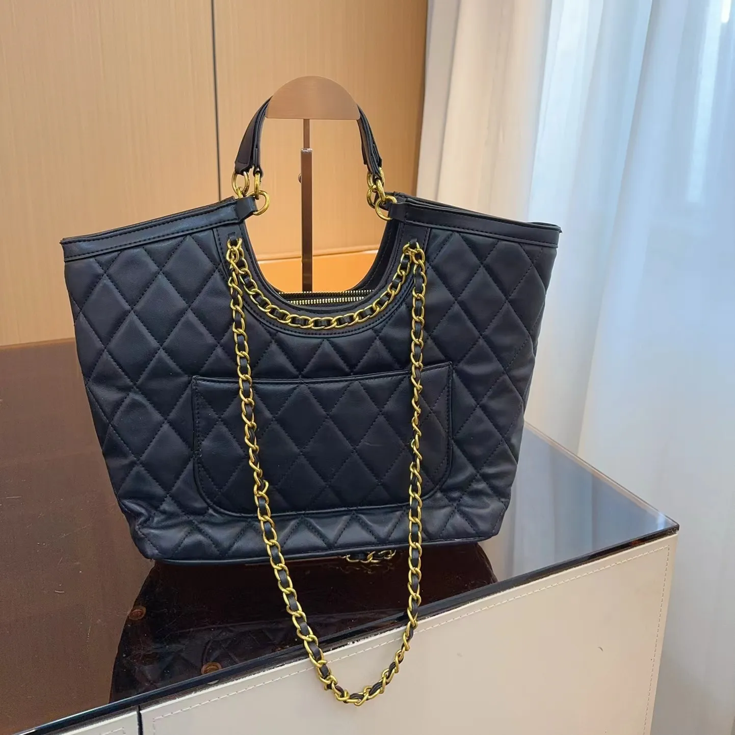 28cm Large Capacity Designer Tote Bags Luxury Women Shopping Black Casual Purses Chain Shoulder bag Zipper Single Messenger Bags Diamond Lattice Handbag