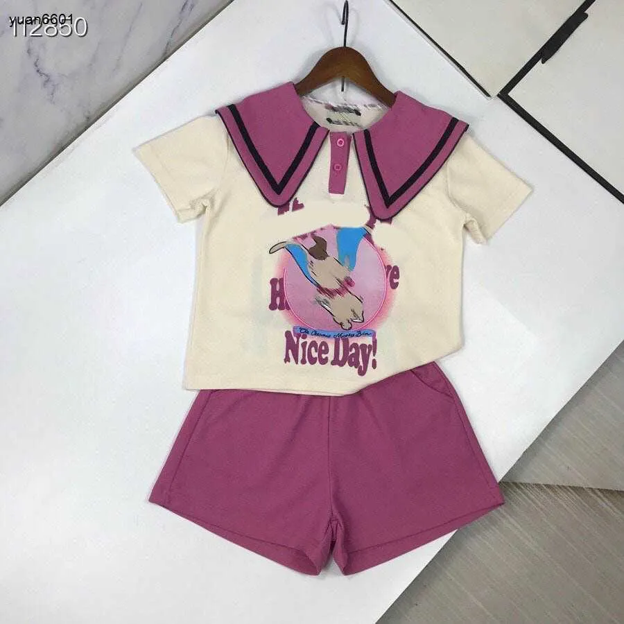 Popularne dresy dla niemowląt nadruk słonia letni garnitur krótkiego rękawu designerskie ubrania rozmiar 90-150 cm T-shirty i szorty 24 kwietnia