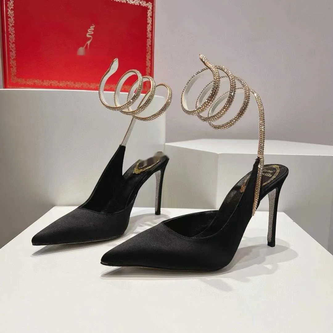 Margot -riem Sandalen pompen Snake Strass Stiletto Heels Dames High Heeled Luxe Designers Ankle Wraparound Evening Shoe Bag