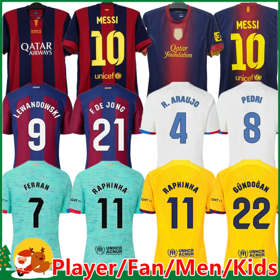 23 24 Lewandowski Messis Soccer Jersey Pedri Gavi Gavi Camiseta de Futbol 2024 Gundogan raphinha 12/13 15/16 Barca Football Shirt 남자 키트 어린이 Maillot de Foot Barcelonas