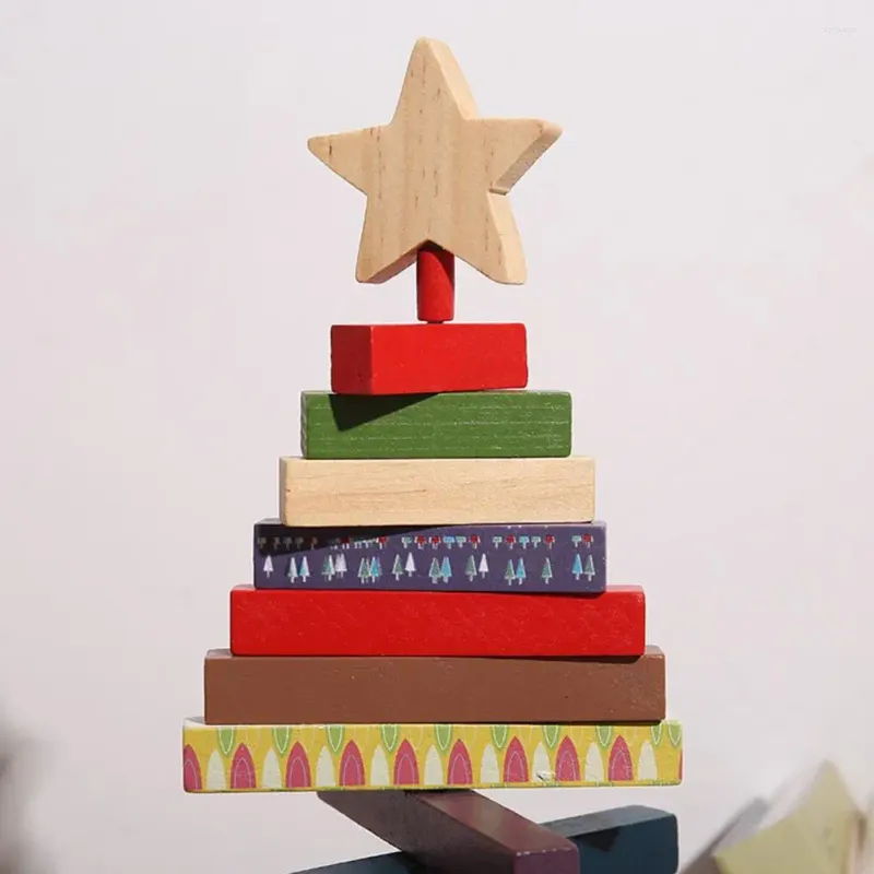 装飾的な置物ユニークなクリスマスツリーの飾りの回転木製ビルディングブロックホームインテリアの休日のためのお祝いのデスクトップ飾り