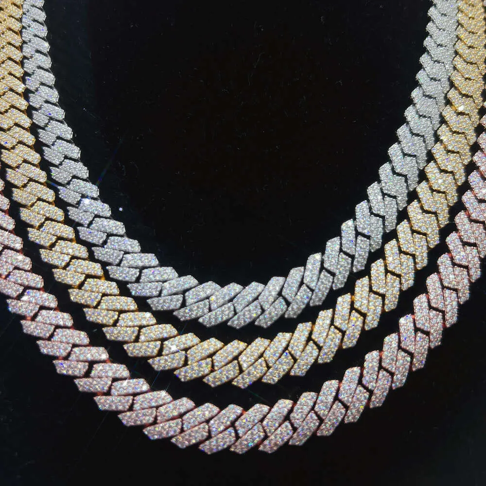 2024 Vente à chaud Fine bijoux 10 mm largeur 925 Silver VVS Moisanite Iced Out Coubain Link Chain Collier