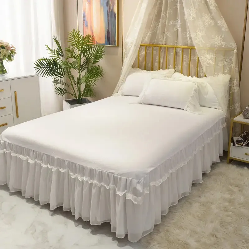 Белые марлевые кружевные лотосные кровать юбки в стиле принцессы
