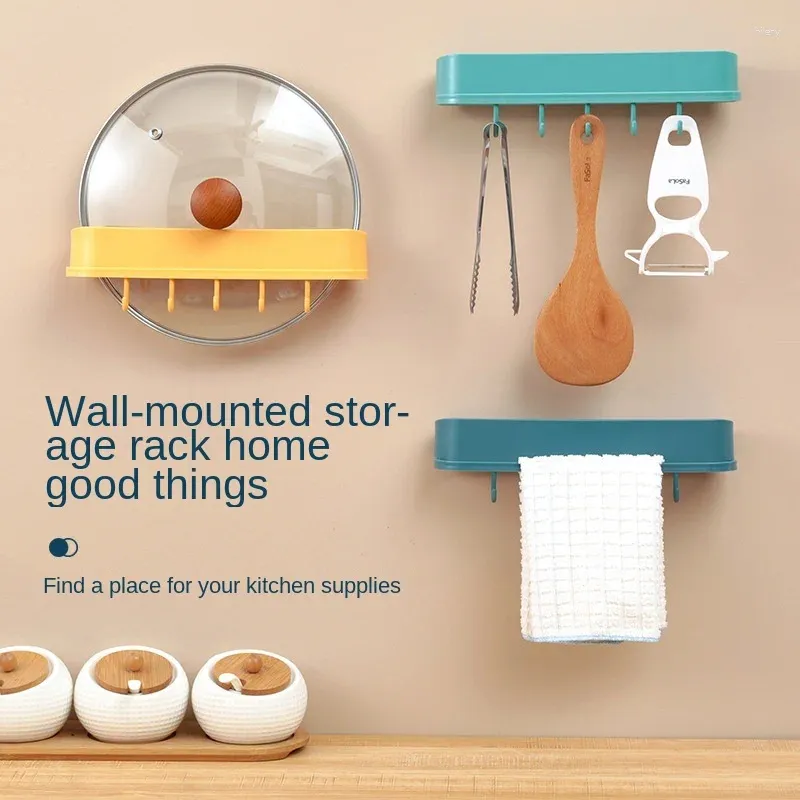 Kitchen Storage Wall-Mounted Rack Shelf Box With Hook For Bathroom Door Punch-Free Clothes Key Organizer Accessories
