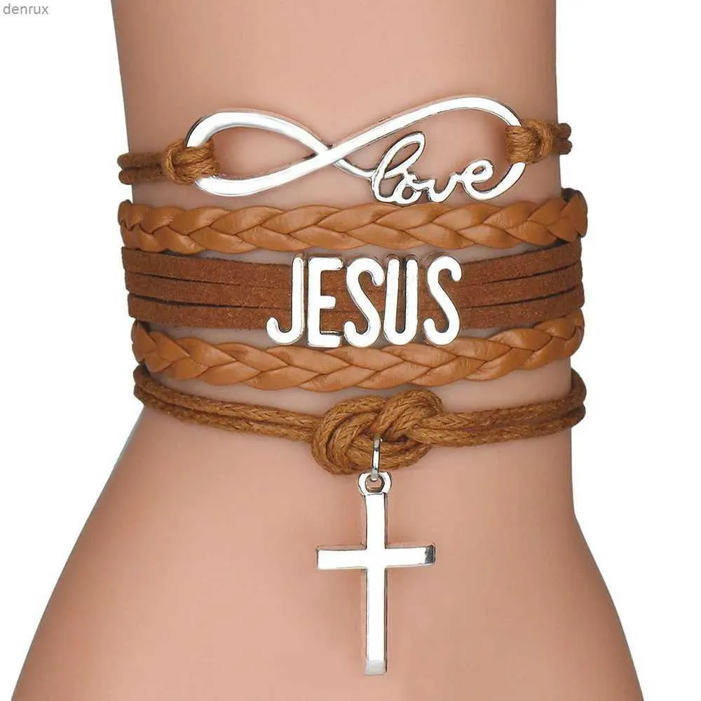 Altri braccialetti multistrato Jesus Loves Loves Letter in pelle Multilayer Wrap Braccialetti in pelle cristiana per uomini Donne classiche gioielli240415
