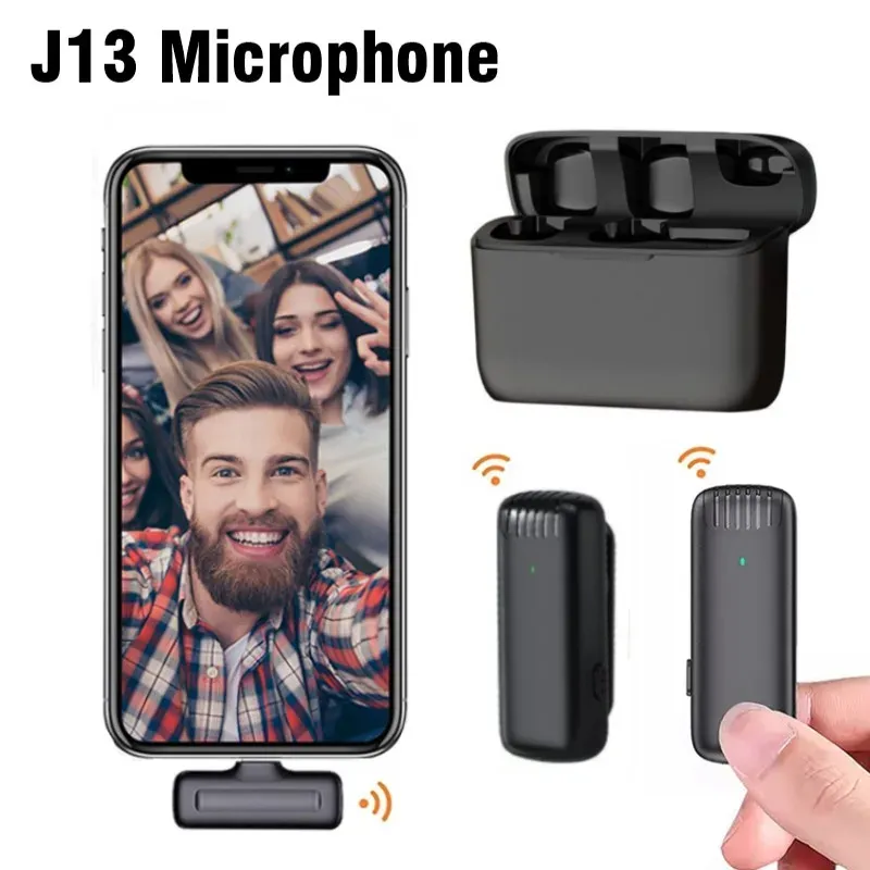 Chargers J13 trådlös Lavalier -mikrofon med laddningsfodral Portable Audio Video Mottagare MIC för iPhone Samsung Xioami Live -sändning