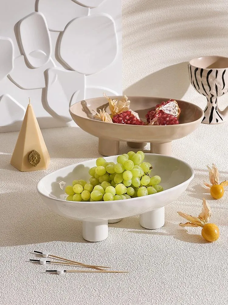 Tallrikar utsökta keramiska högfot fruktplatta hem vardagsrum fast färg enkel förvaringsbricka dekorativa ornament