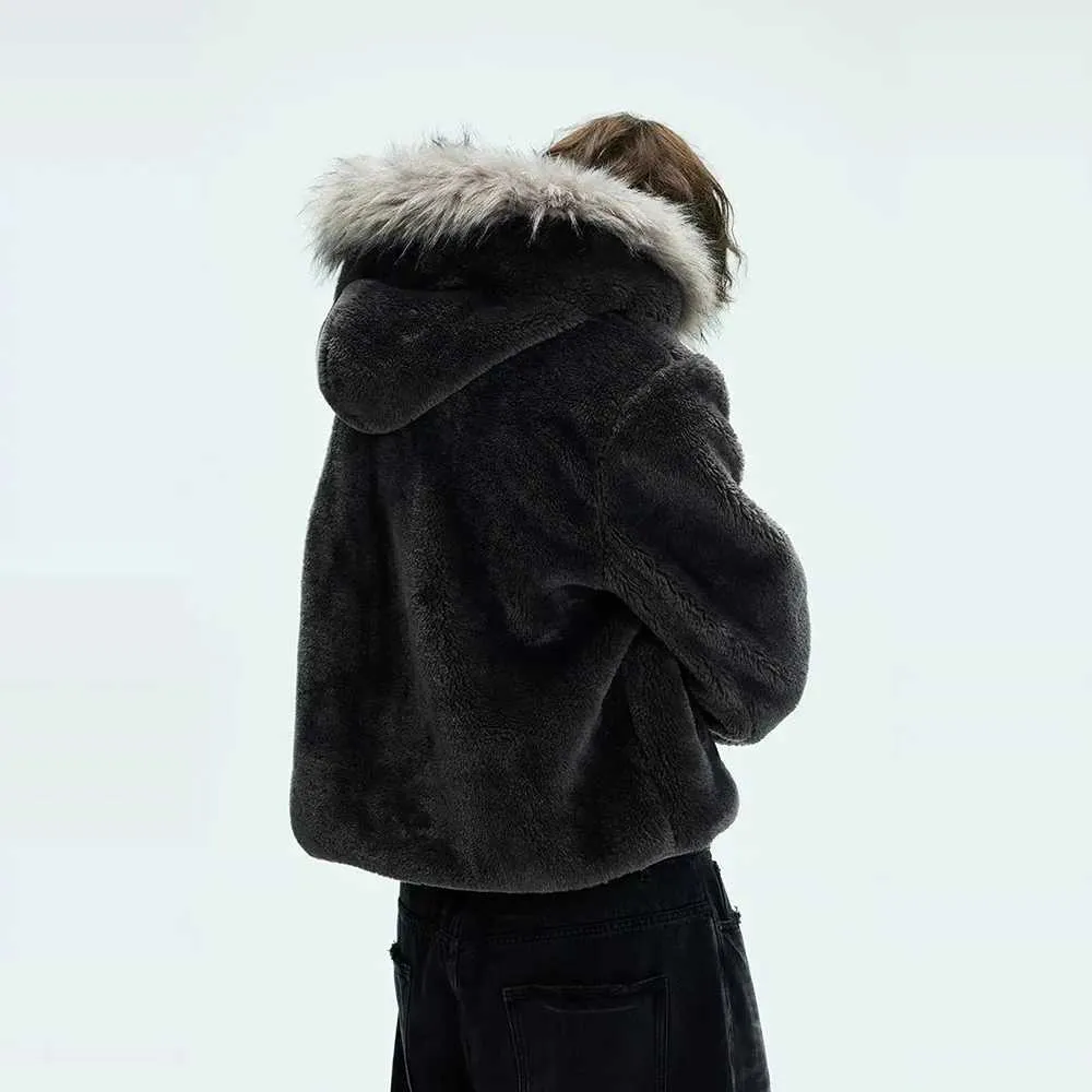 Y2K Mens Hooded Fur Fluffy Jacket Mens Thick, Warm, And Y2K Mens Hooded Fur Fluffy Jacket Mens Thick, Warm, And
