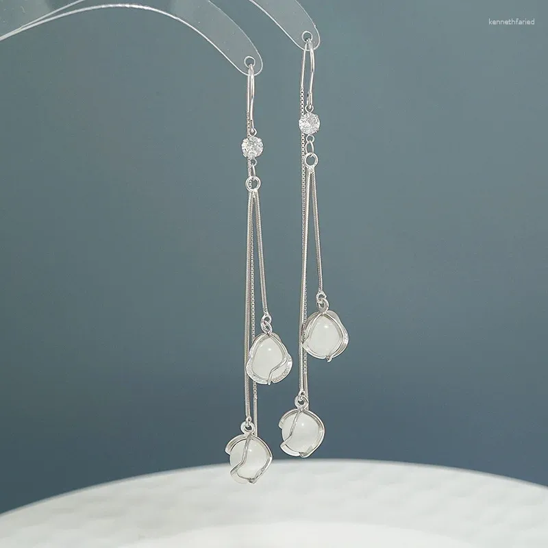 Pendientes colgantes S925 Sterling Silver Tassel La pieza de ópalo de ópalo de giro de mujer con súper hadas boho moda china