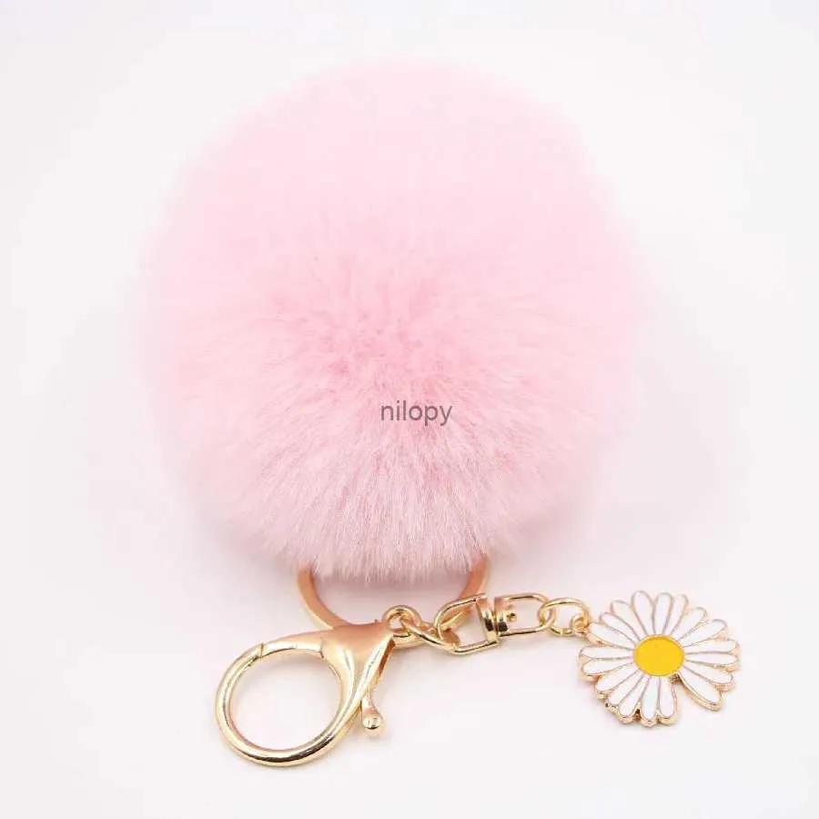 سلاسل المفاتيح Lanyards Sale Hot Sale Small Daisy Fur Ball -keychain keychain kydant Ladies Fashion Bag Plush Wallet Car Sun Flower Prendant chain chain accessories