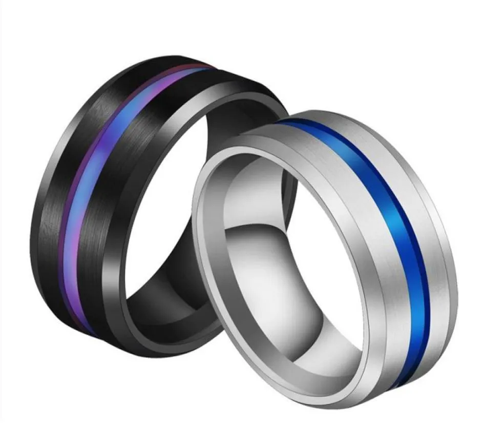Anelli di nozze 8mm Ring di titanio nero per uomo Donne US US Taglia 612 Bande Trendy Rainbow Groove Jewelry5598367