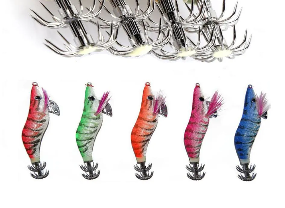 5pcs plástico duro Octopus Squid Jigs iscas de cores mistas de colorido de cor de madeira artificial de madeira com ganchos de lula tamanho 25 10cm7301898