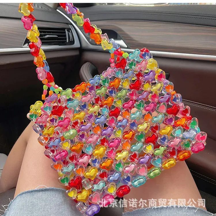 Sac pour femmes arc-en-ciel de la mode d'été Belle sac de perle sac coloré sac coloré amour cadeau perlé à la main