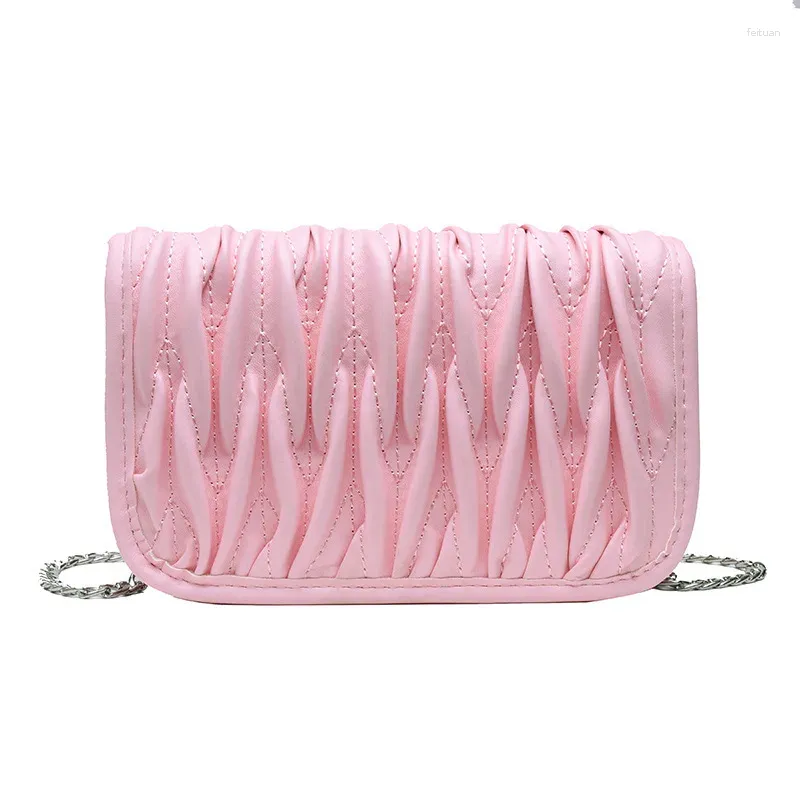 Drawstring 2024 Women Chain Crossbody Handbag Pink Fashion Casual Plaid Shoulder Messenger Bag Famous Classic Brand Designer Flap