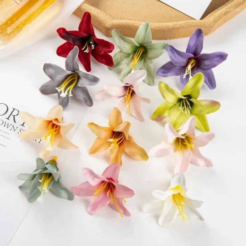 Dekorativa blommor Silk Lily Artificial Craft för Scrapbook Diy Candy Box Wedding Party Garden Home Decoration Julkrans S