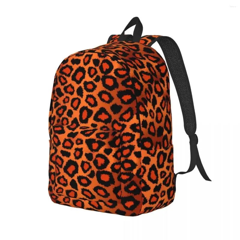 Ryggsäck orange leopard djurhudtryck kawaii ryggsäckar pojke tjej sport mjuka gymnasiesäckar designer ryggsäck