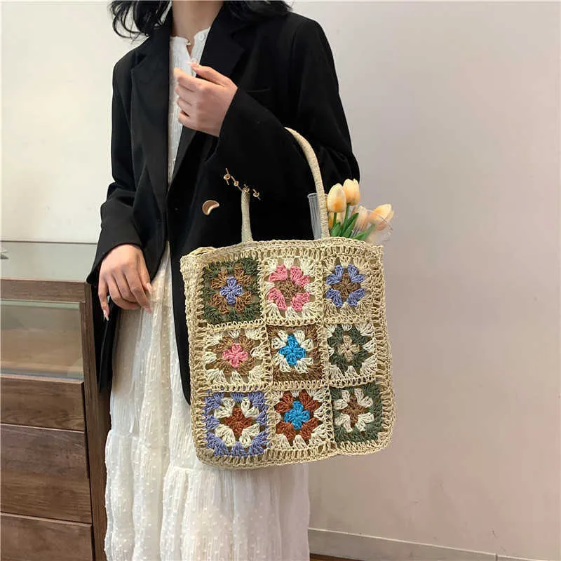 New Bohemian Fashion multicolore fleur épissée Sac tissé à épaule One épaule Handheld Square Sen Sac tissé Sac pour femmes