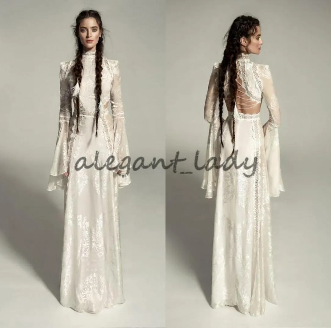 Meital Zano Great Victoria Médieuse Robe de mariage avec manches cloche Crochet Crochet Lace High Cou Gothic Queen Robes de mariée 3060861