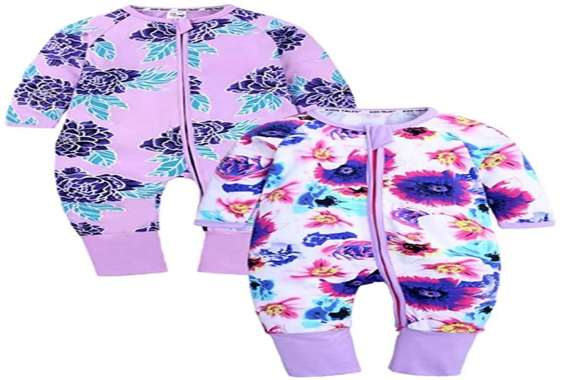 Spädbarnsbarn Rompers randiga fothandade pyjamasbädds blixtlås Romper Nyfödda babykläder4943409