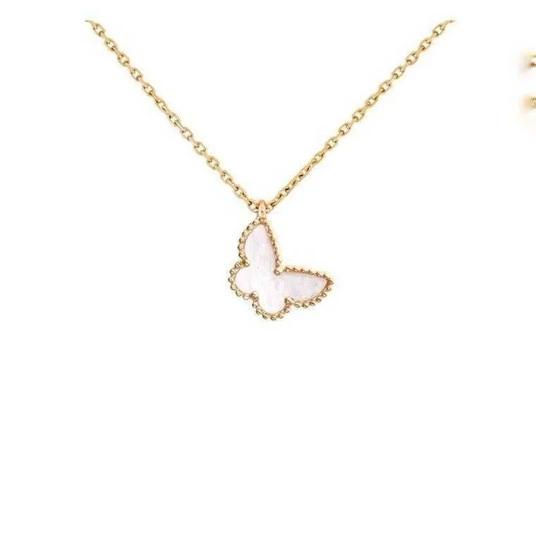 Projektant Naszyjnik Van Butterfly Womens 18K Gold Plated Non Fading Mini Small White Fritillaria wisiorek z łańcuchem kołnierzy z logo