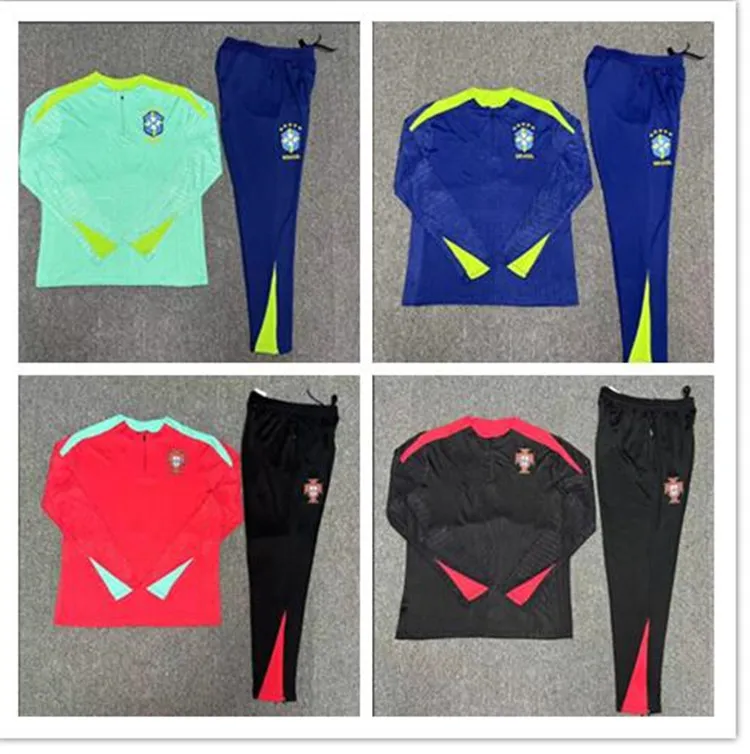 23 24 25 포르투갈 브라질 트랙 슈트 슈트 축구 저지 G.Jesus Coutinho Camiseta de Futbol Richarlison 축구 셔츠 Maillot Kids Kit Cup Cup Suit Set Long