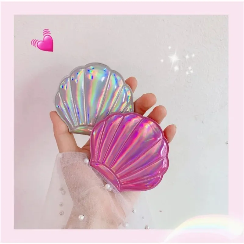 Color Shell Shape Makeup Mirror 2X Magnifying Mirror Portable Double-sided Folding Pocket Kawaii Makeup Accessories