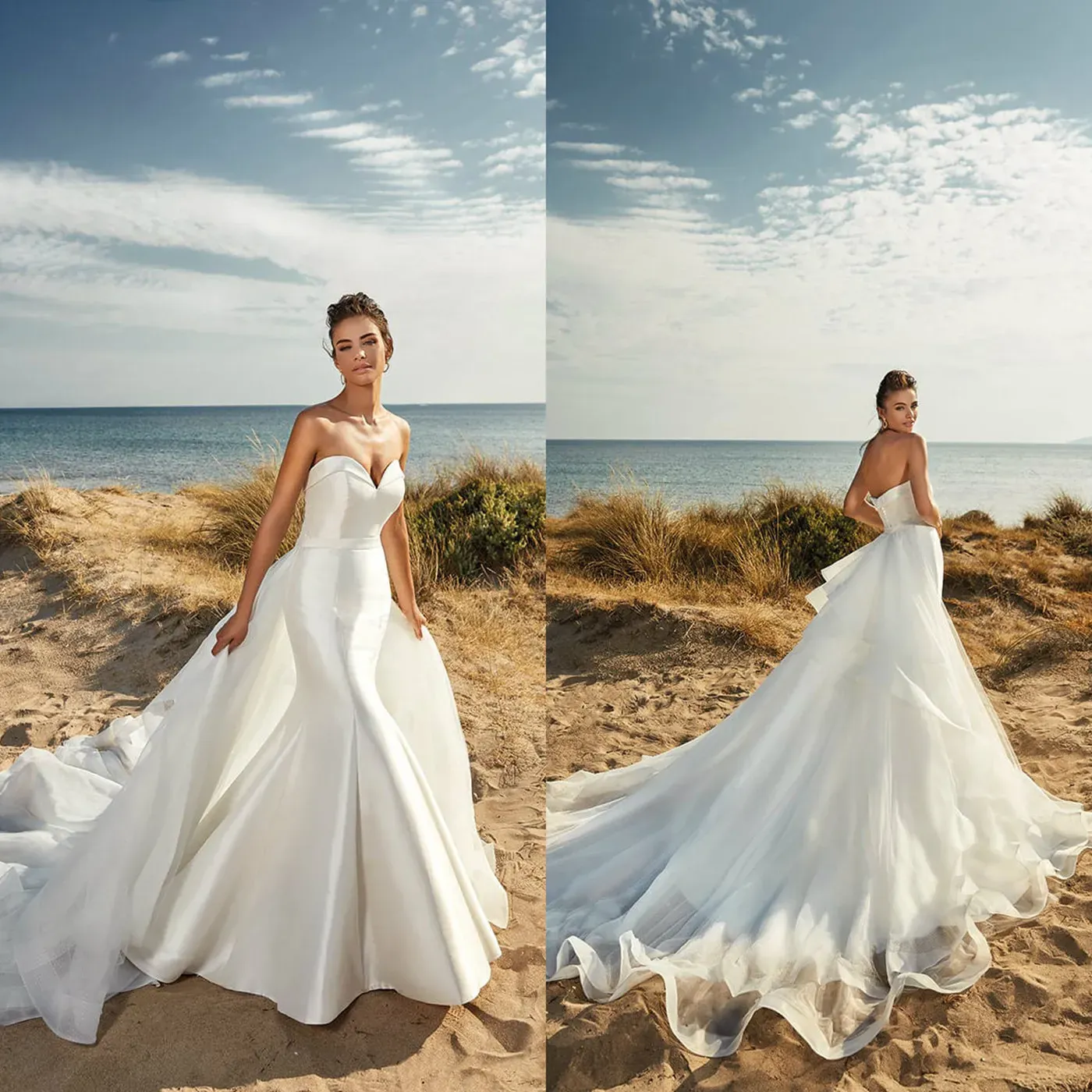 Eddy K 2024 Wedding Dresses Sweetheart Open Back Bridal Gowns Custom Made Appliques Lace Satin Detachable Train Mermaid