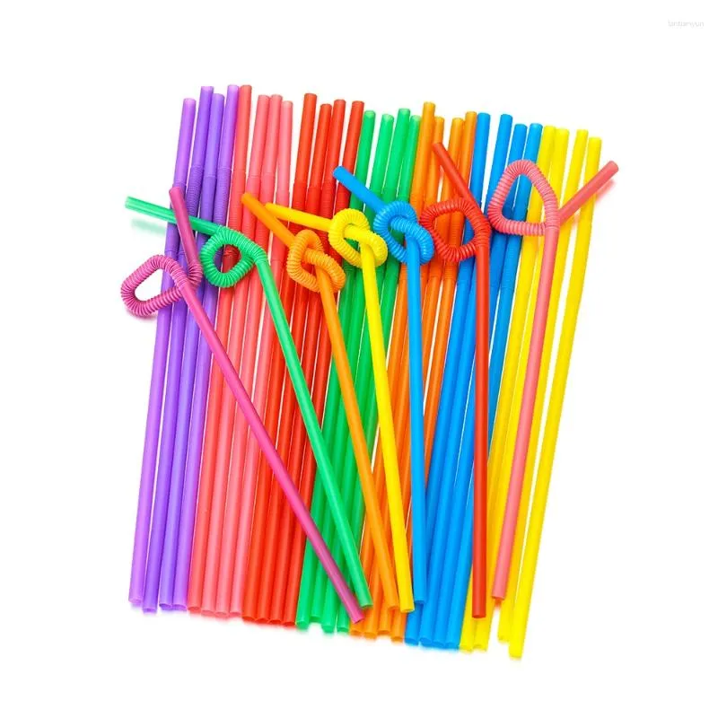 Drinking Straws 100PCS Straw Disposable Flexible Bend Plastic Wedding Birthday Party Cocktail Kitchen Bar Supplies