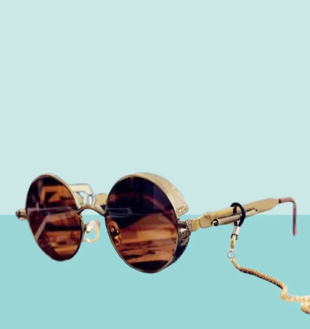 Klassieke gotische steampunk zonnebril luxe merkontwerper Hoge kwaliteit mannen en vrouwen retro ronde metalen frame zonnebrillen UV4002909514
